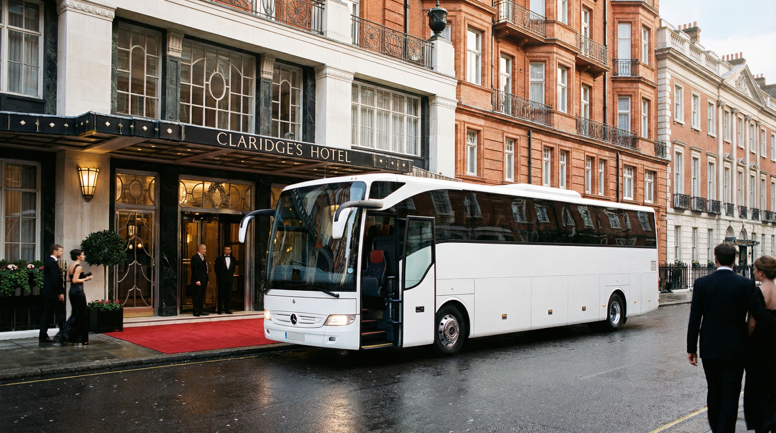 Luxury coach and executive bus rental London with Mercedes-Benz vehicle