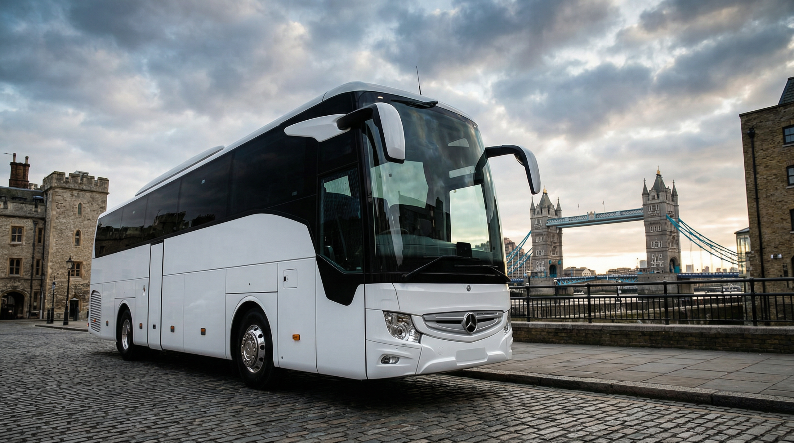 Private executive bus charter London with Mercedes-Benz coach