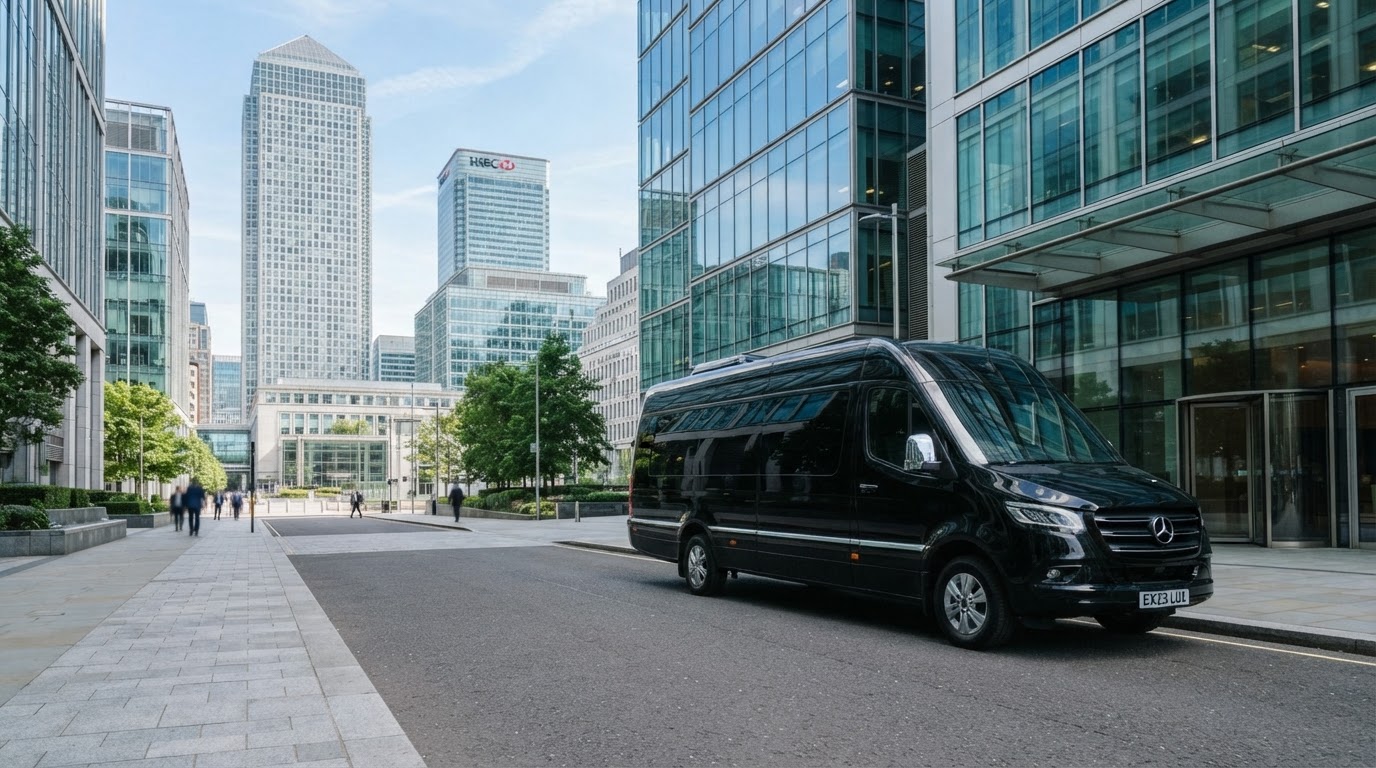 16 seater luxury minibus hire London in Canary Wharf business district