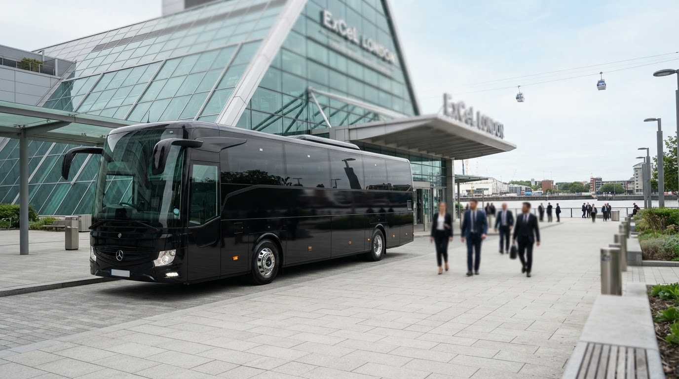 35 seater executive coach hire London for conference transport at ExCeL