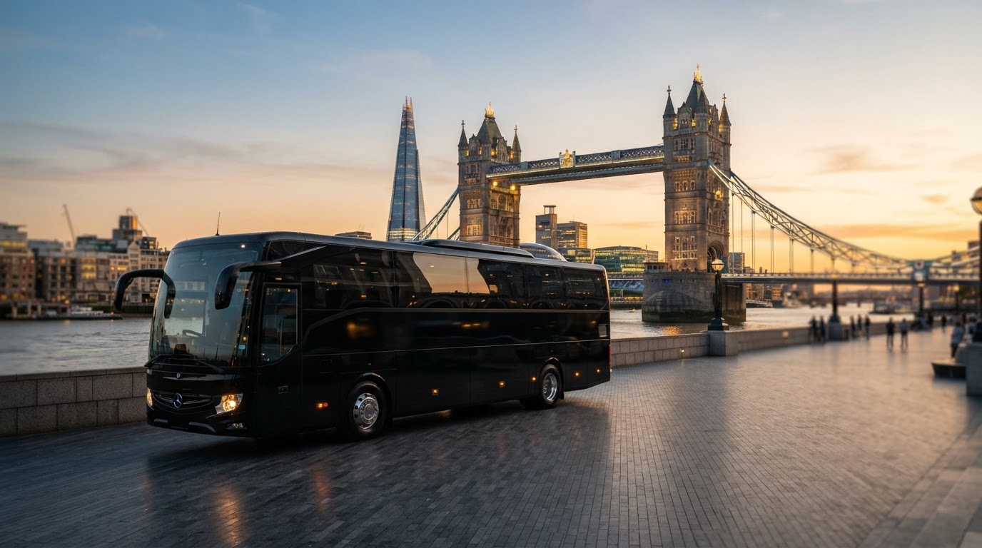 Executive bus hire London premium coach near Tower Bridge