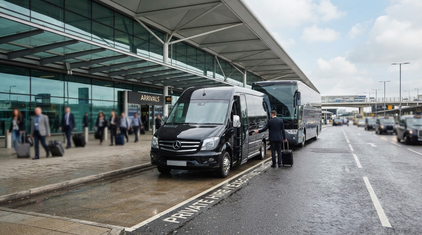 London airport executive transport guide with luxury minibus and executive bus